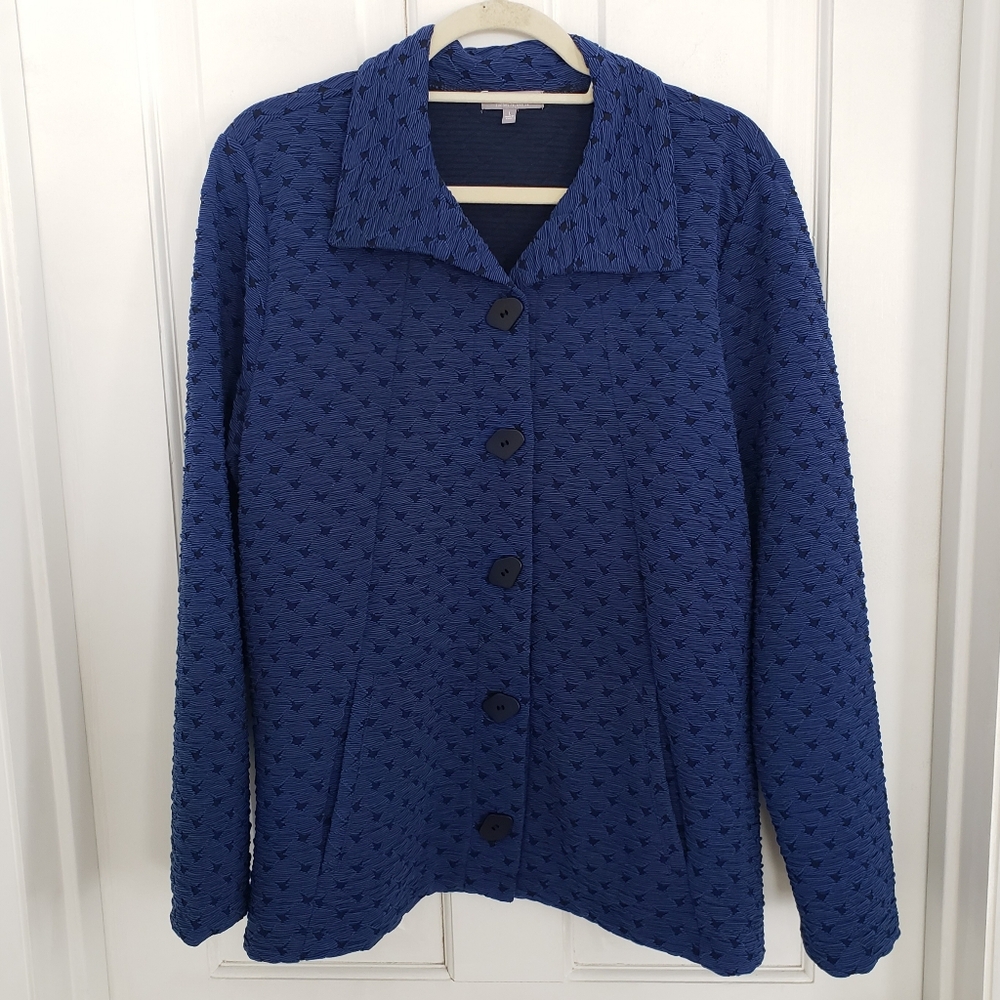 Habitat Womens Button Up Jacket Blazer LG Stretch Artsy Crinkly Office Career